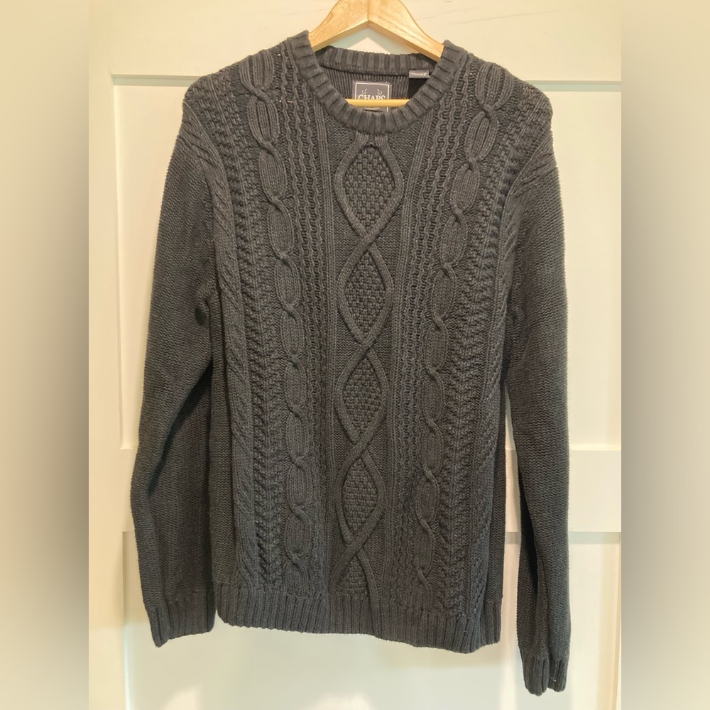 Chaps 100% Cotton Black Size Large Cable Knit Sweater